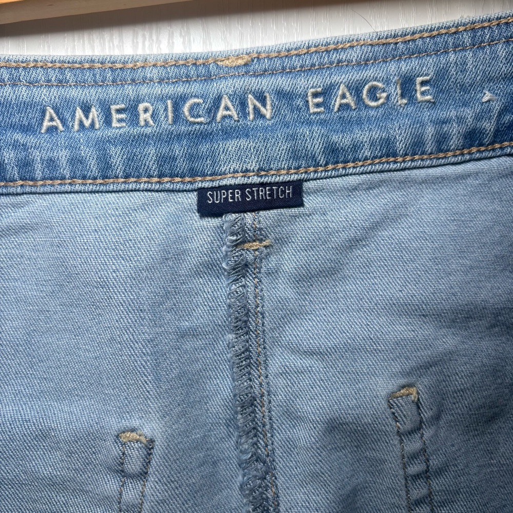 AE Button Front High Waisted Denim Mini Skirt Super Stretch Blue Sz8 Western - Picture 4 of 7